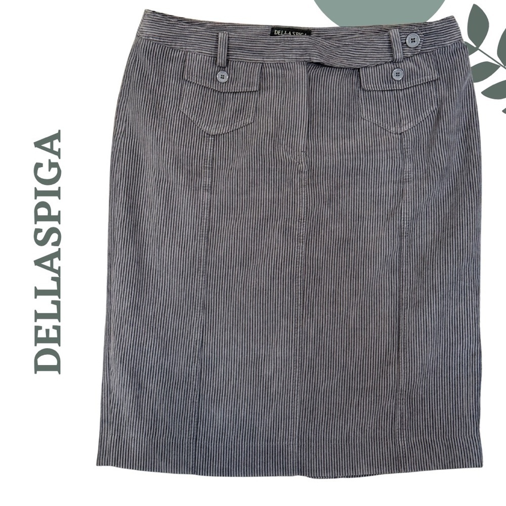 🛍️3/$40 DELLA SPIGA Italy | Grey Button-Back Corded Pinstripe Skirt | Size 10